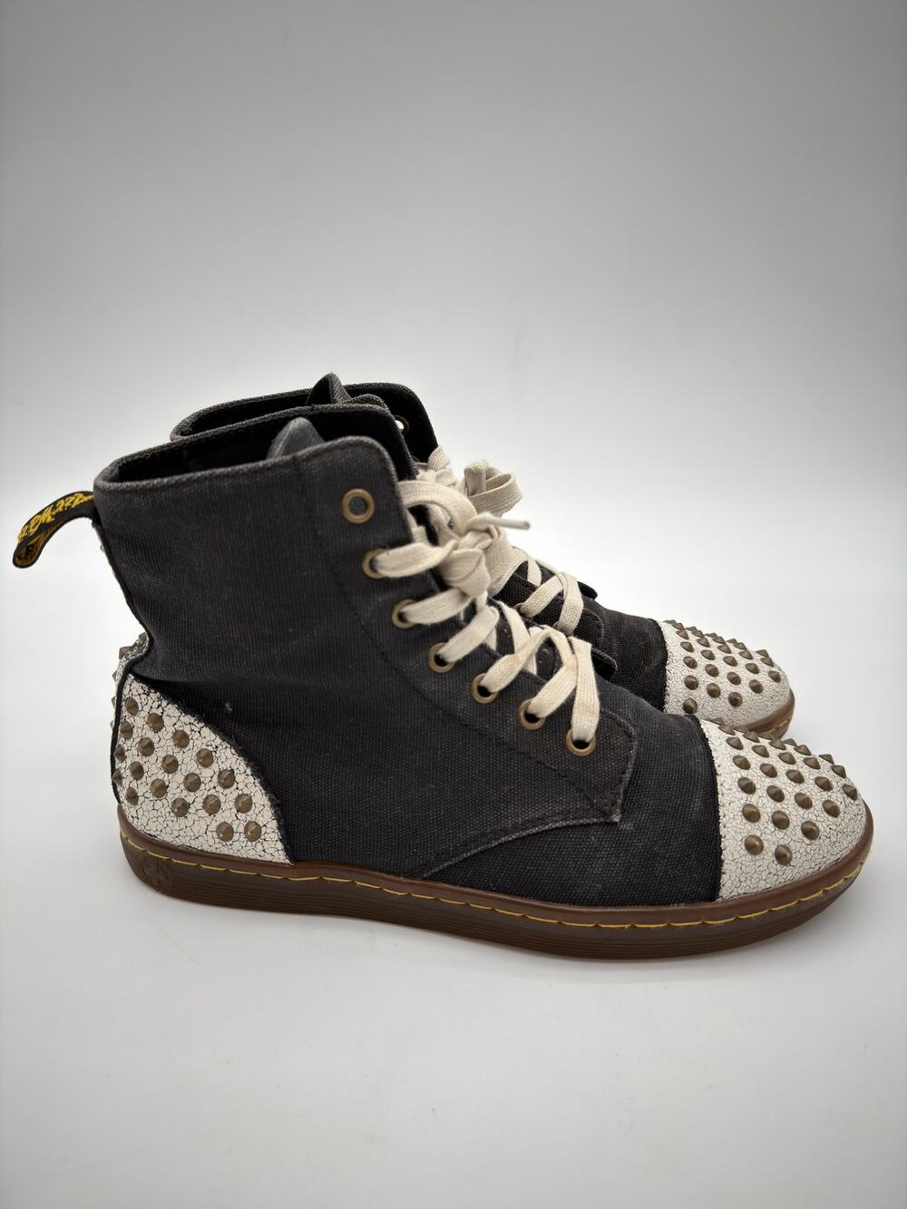 Dr Martens Hackstud Studded Canvas Black Spike Grunge Crackle Boots UK6 EU39 US8